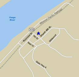 Map of Bonnots Mill showing the location of the Dauphine Hotel